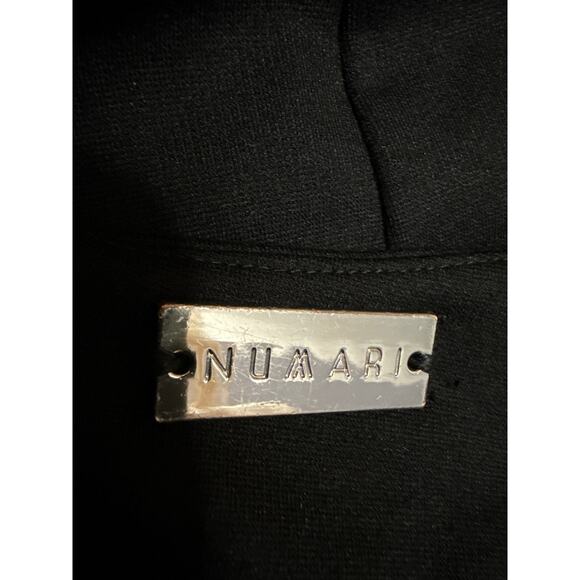 Numari Black Beige Tan Short Sleeve Colorblock Slit Pleated Mini Sheath Dress M - Picture 3 of 4